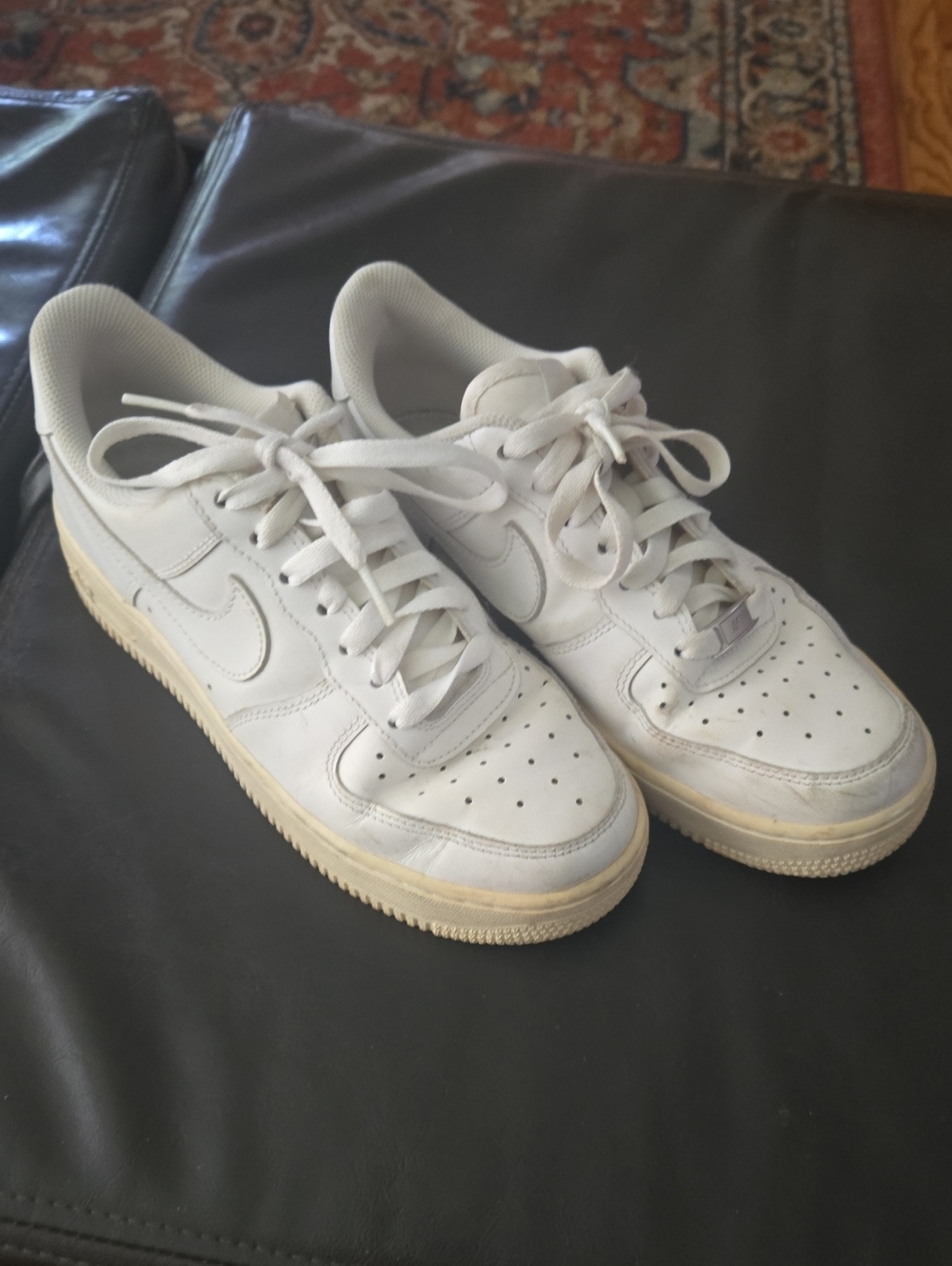 Nike Womens Air Force 1 White Low-Top Leather Sneakers with Off-White Sole